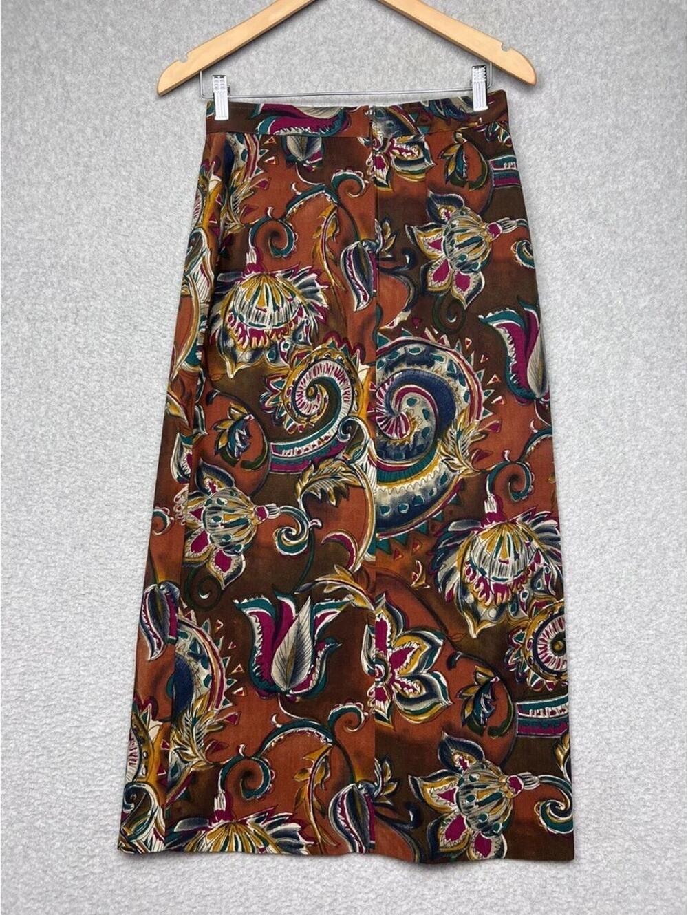 VTG St Michael Marks Spencer Pure Wool Floral Midi Skirt 90s Boho UK 12 / 4 US